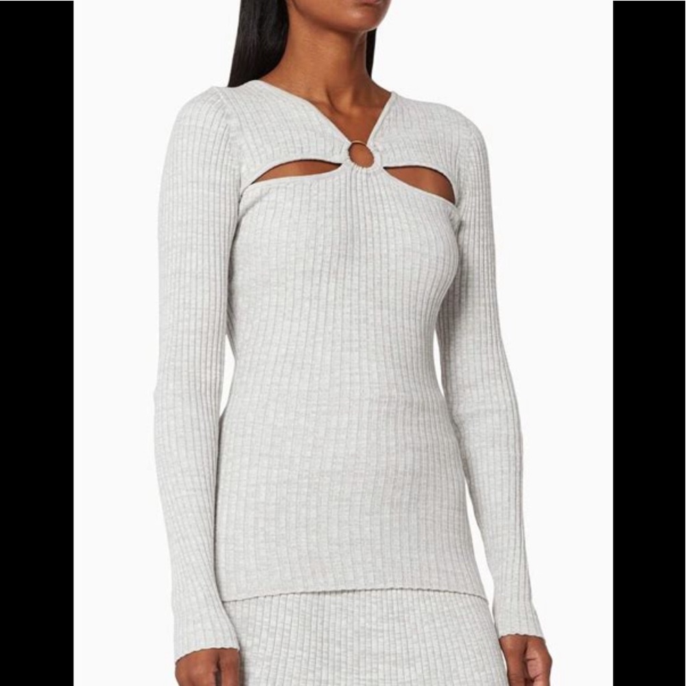 Anna Quan Gray Ribbed Cutout Top